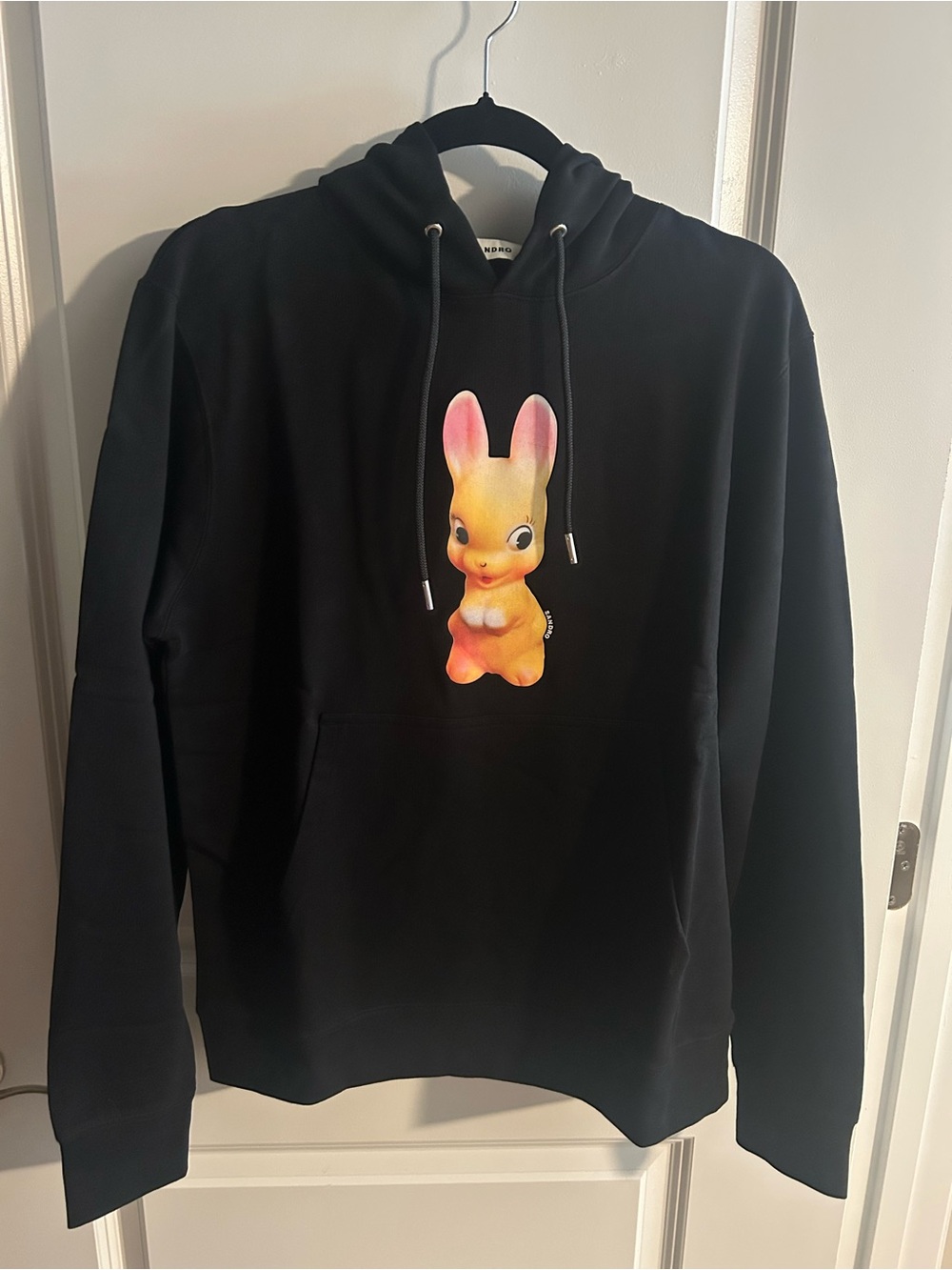 Sandro Black Unisex Hoodie with Playful Rabbit Design - NWT